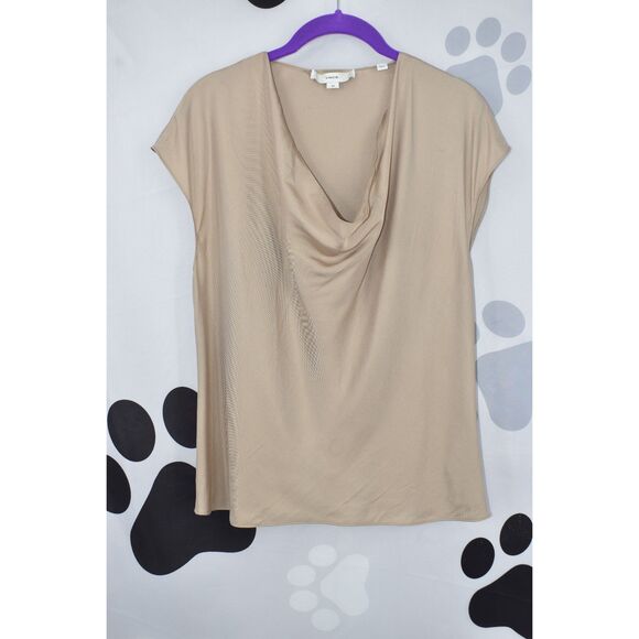 Vince Cowl Neck Cap Sleeve Blouse Short Sleeve Silk Blend Top Oat Tan Size Small - Picture 2 of 10